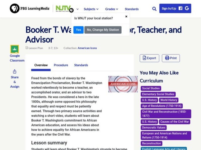 Booker T. Washington: Orator, Teacher, and Advisor Lesson Plan