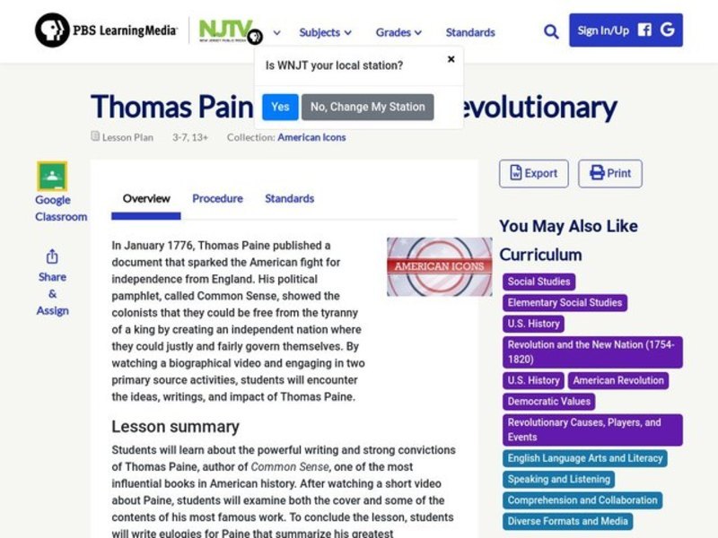 Thomas Paine: Writer and Revolutionary Lesson Plan