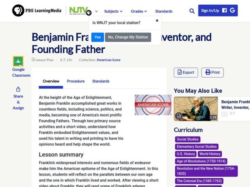Benjamin Franklin: Writer, Inventor, and Founding Father Lesson Plan