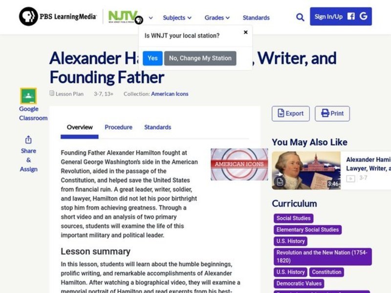Alexander Hamilton: Lawyer, Writer, and Founding Father Lesson Plan