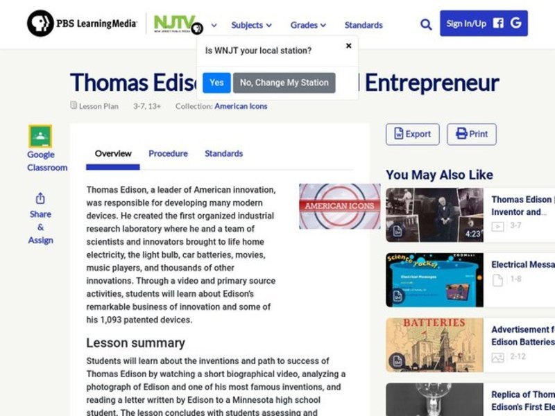 Thomas Edison: Inventor and Entrepreneur Lesson Plan