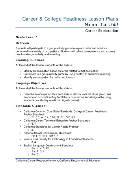 Name That Job! Lesson Plan