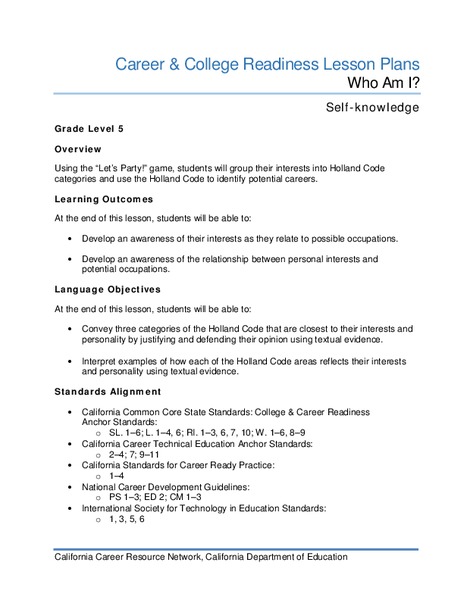 Who Am I? Lesson Plan