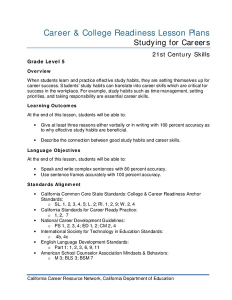 Studying for Careers Lesson Plan
