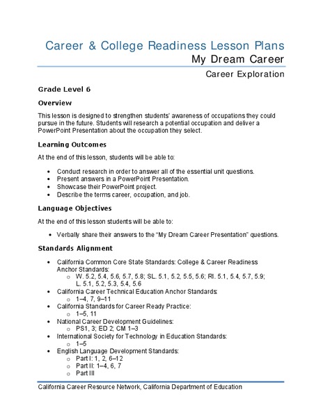 My Dream Career Lesson Plan