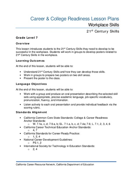 Workplace Skills Lesson Plan