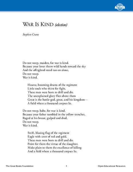 War Is Kind Worksheet