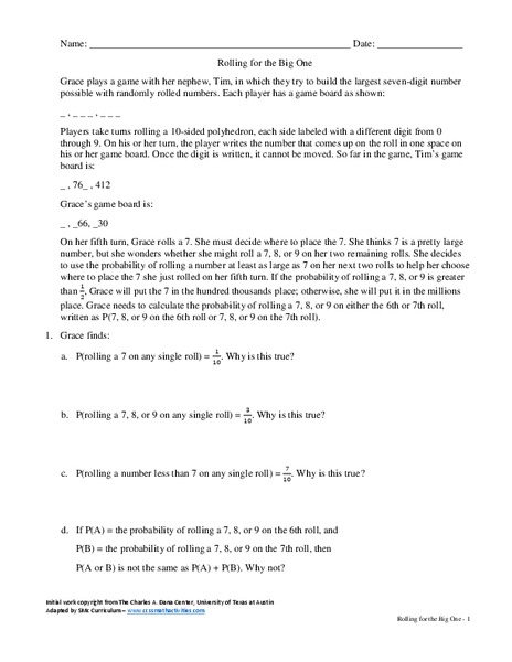 Rolling for the Big One Assessment