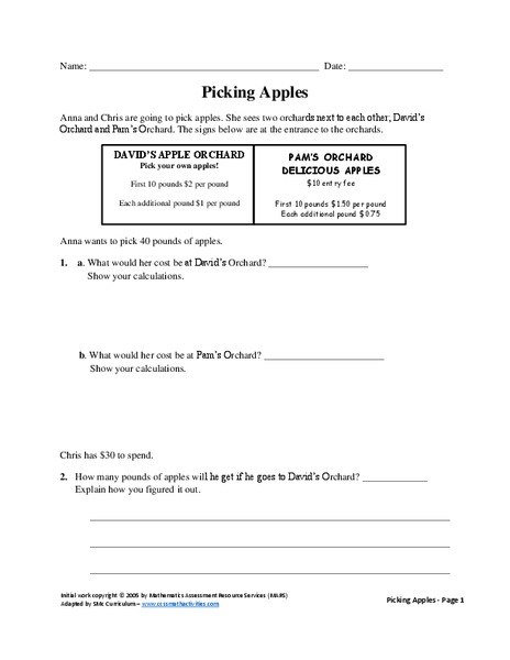 Picking Apples Assessment
