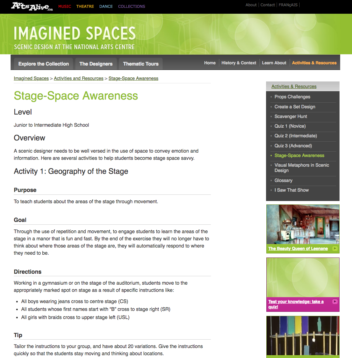 Stage-Space Awareness Activity