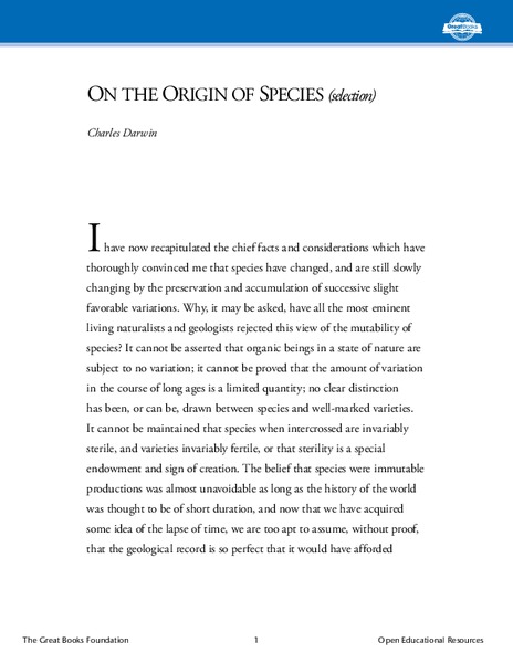 On the Origin of Species Worksheet