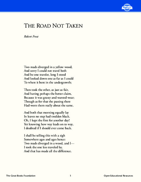 The Road Not Taken Worksheet