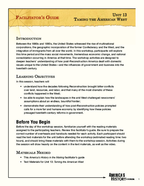 Taming the American West Unit Plan