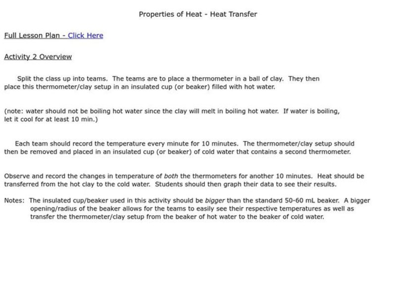 Heat Transfer Lesson Plan