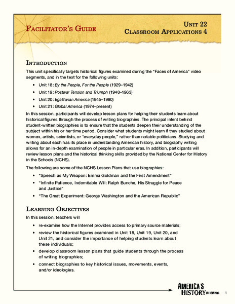 America's History in the Making: Classroom Applications Four Unit Plan