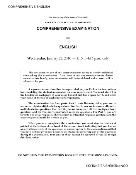 Comprehensive English Examination: January 2016 Assessment