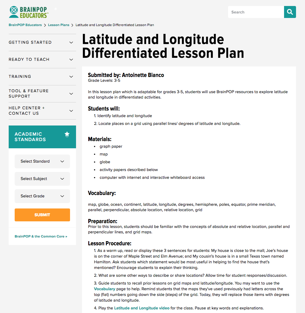 Latitude and Longitude Differentiated Lesson Plan Lesson Plan