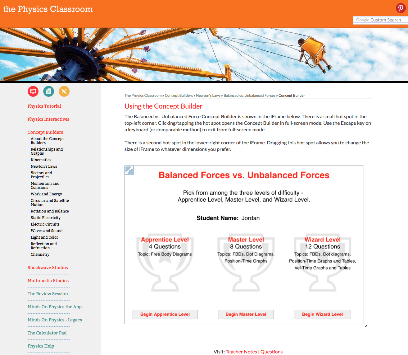 Balanced vs. Unbalanced Forces Interactive