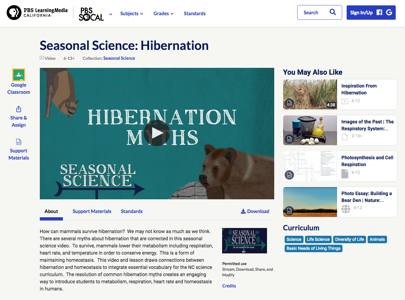 Seasonal Science: Hibernation Instructional Video
