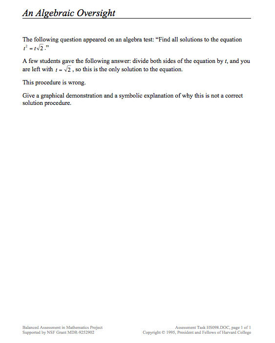 An Algebraic Oversight Assessment