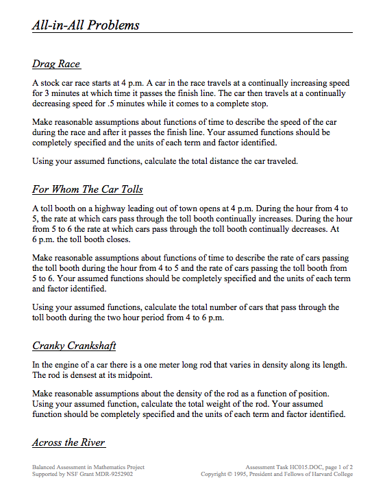 All-in-All Problems Assessment