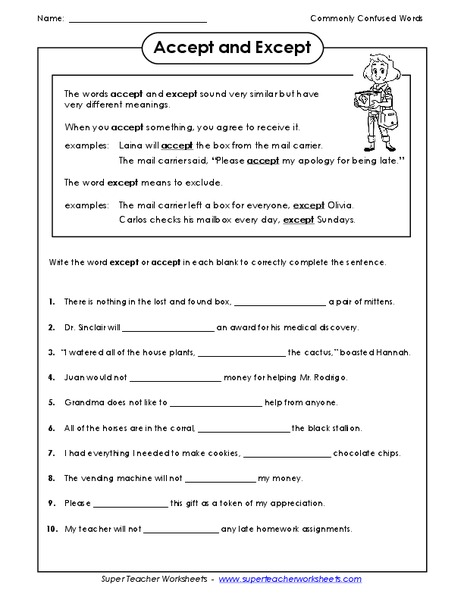 Accept and Except Worksheet