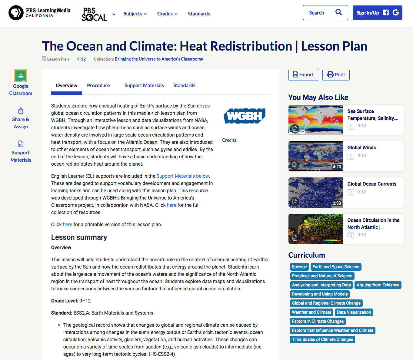 The Ocean and Climate: Heat Redistribution Lesson Plan