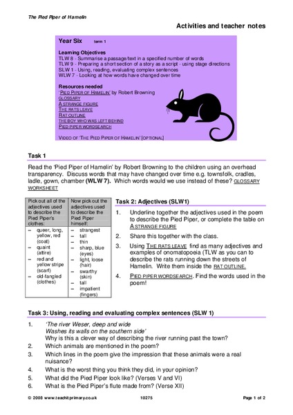 The Pied Piper of Hamelin Lesson Plan
