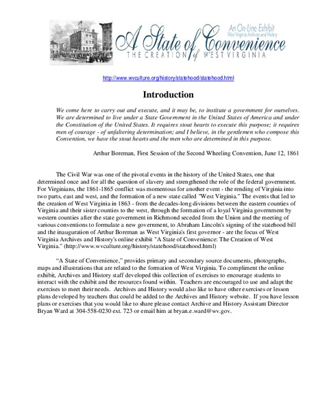 A State of Convenience: The Creation of West Virginia Lesson Plan