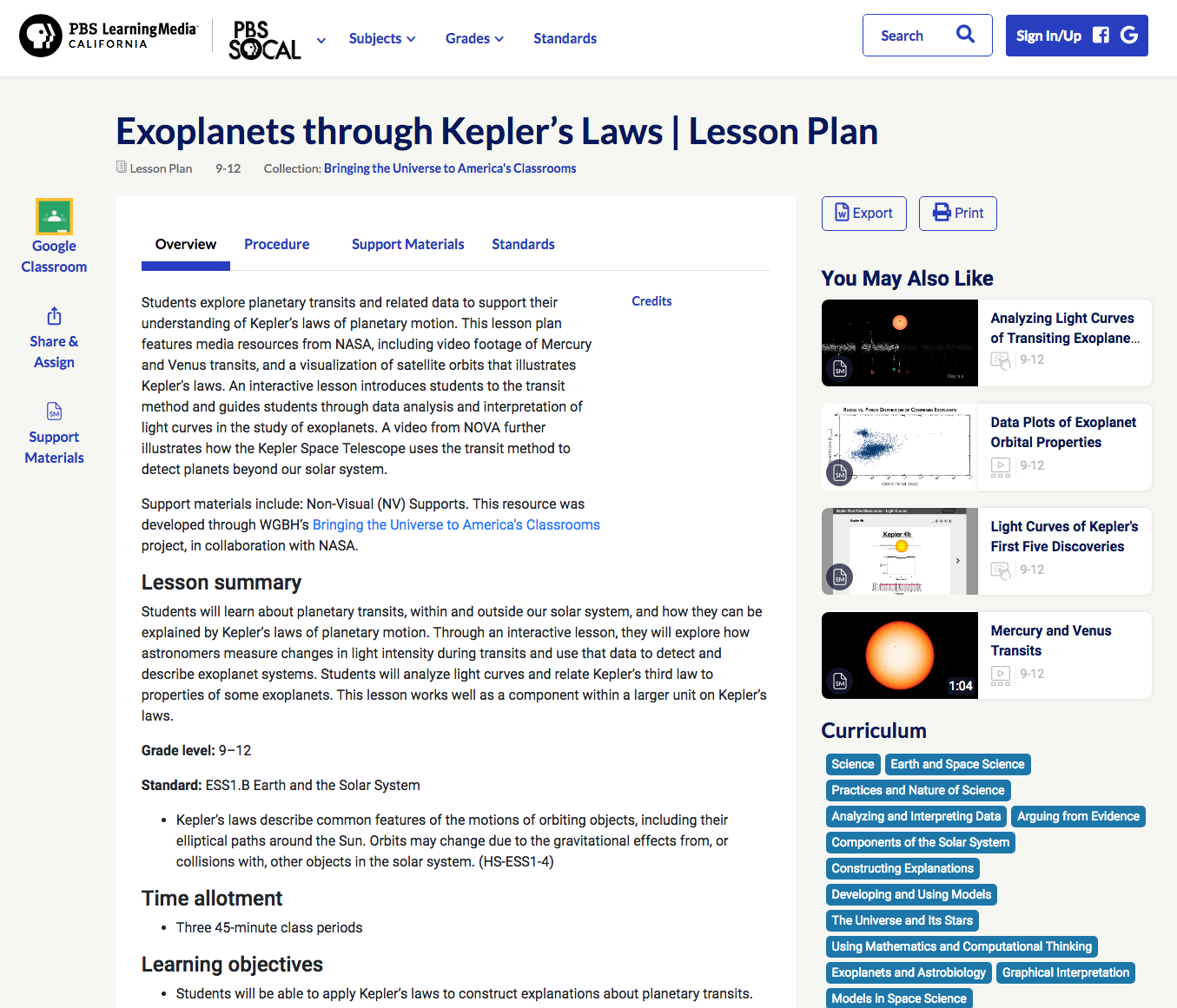 Exoplanets through Kepler’s Laws Lesson Plan