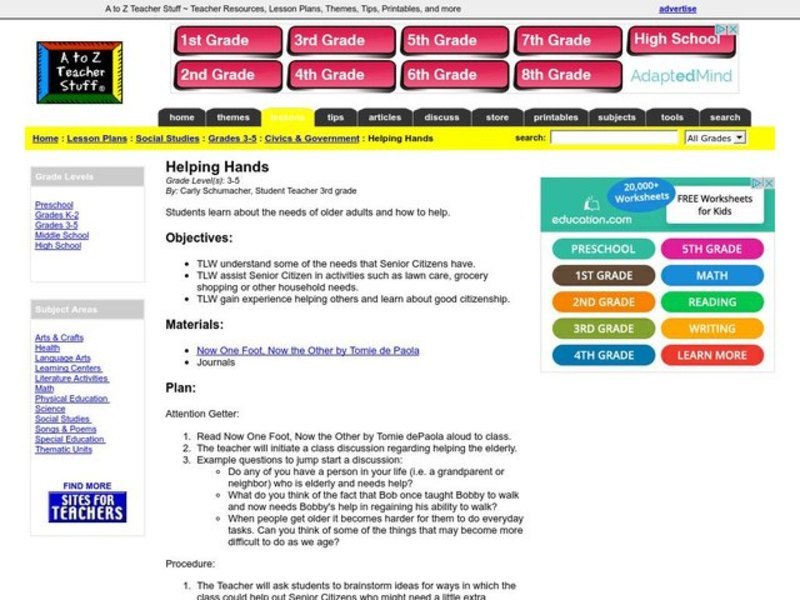 Helping Hands Lesson Plan