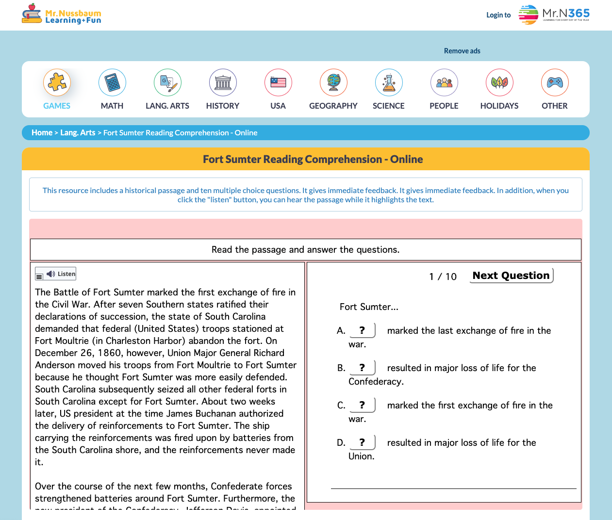 Battle of Fort Sumter Interactive
