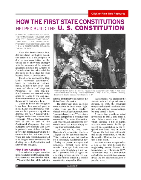 How the First State Constitutions Helped Build the U.S. Constitution Activity