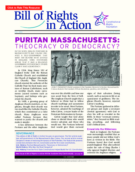Puritan Massachusetts: Theocracy or Democracy? Activity