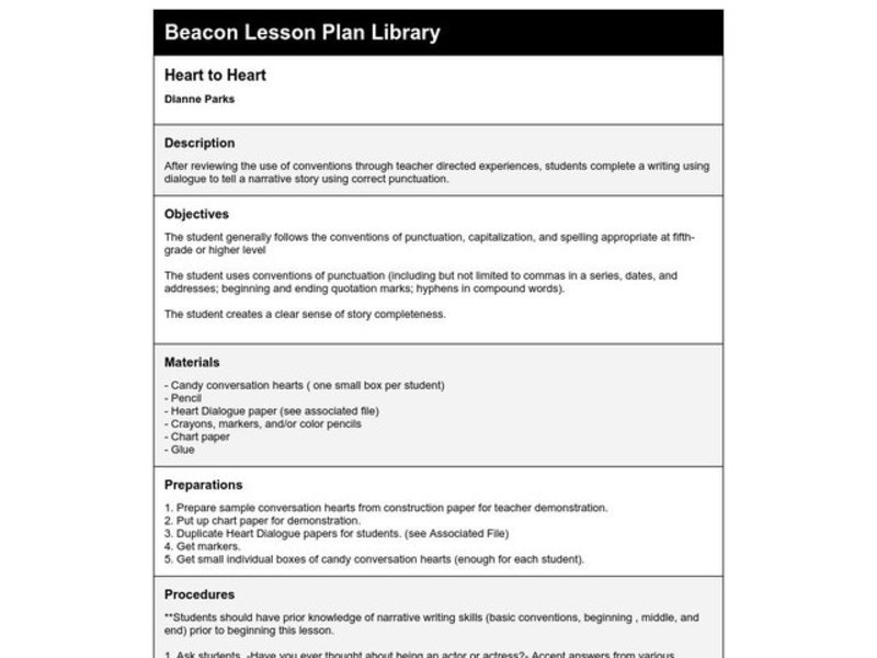 Heart to Heart Lesson Plan