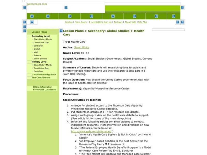 Health Care Lesson Plan