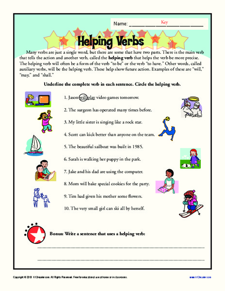 Helping Verbs Worksheet
