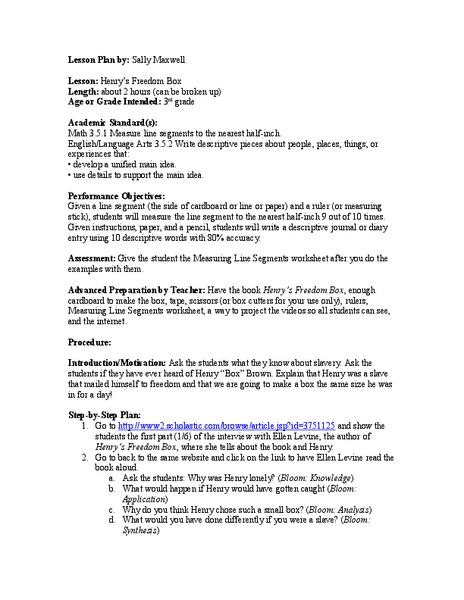 Henry's Freedom Box Lesson Plan