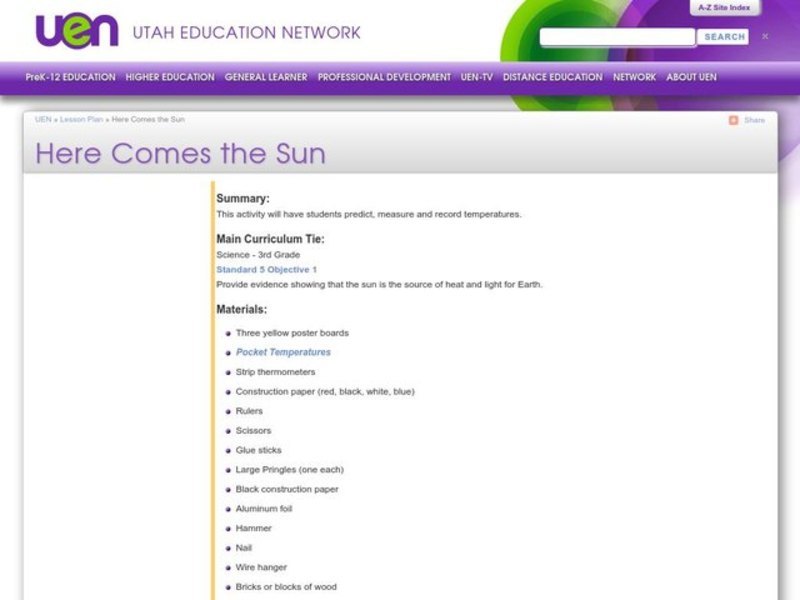 Here Comes the Sun Lesson Plan