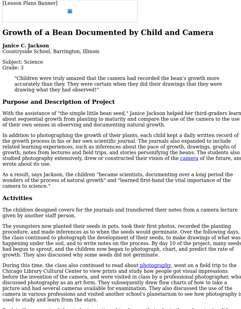 Growth of a Bean Documented by Child and Camera Lesson Plan