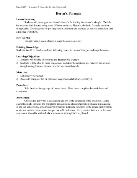 Heron's Formula Lesson Plan