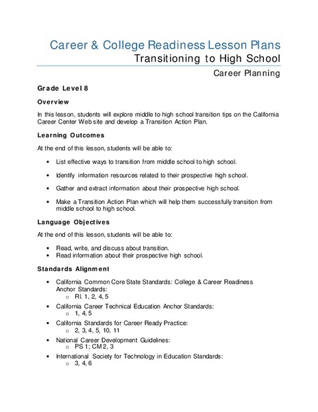 Transitioning to High School Lesson Plan