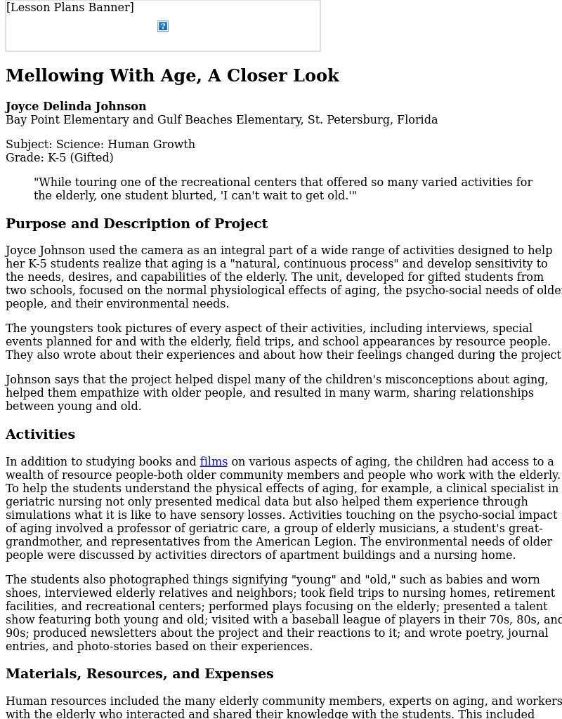 Mellowing With Age, A Closer Look Lesson Plan