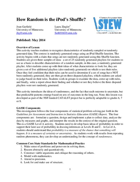 How Random Is the iPod’s Shuffle? Lesson Plan