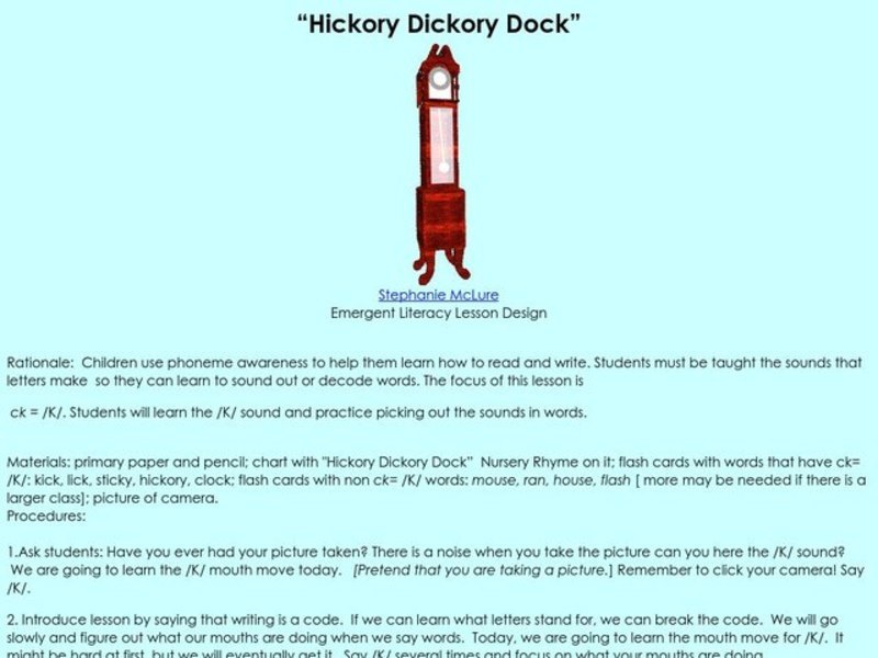 Hickory Dickory Dock Lesson Plan