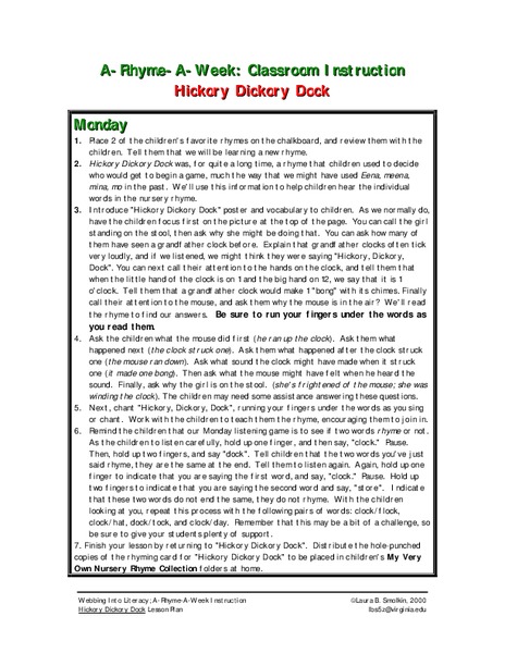 Hickory Dickory Dock Lesson Plan