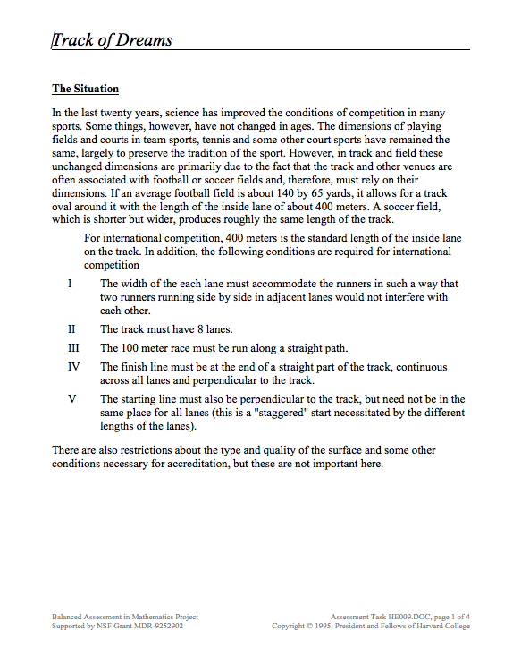 Track of Dreams Assessment