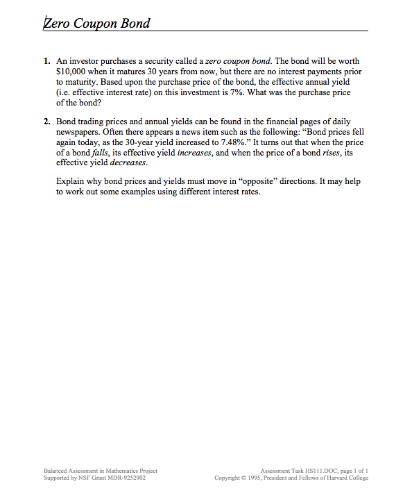 Zero Coupon Bond Assessment