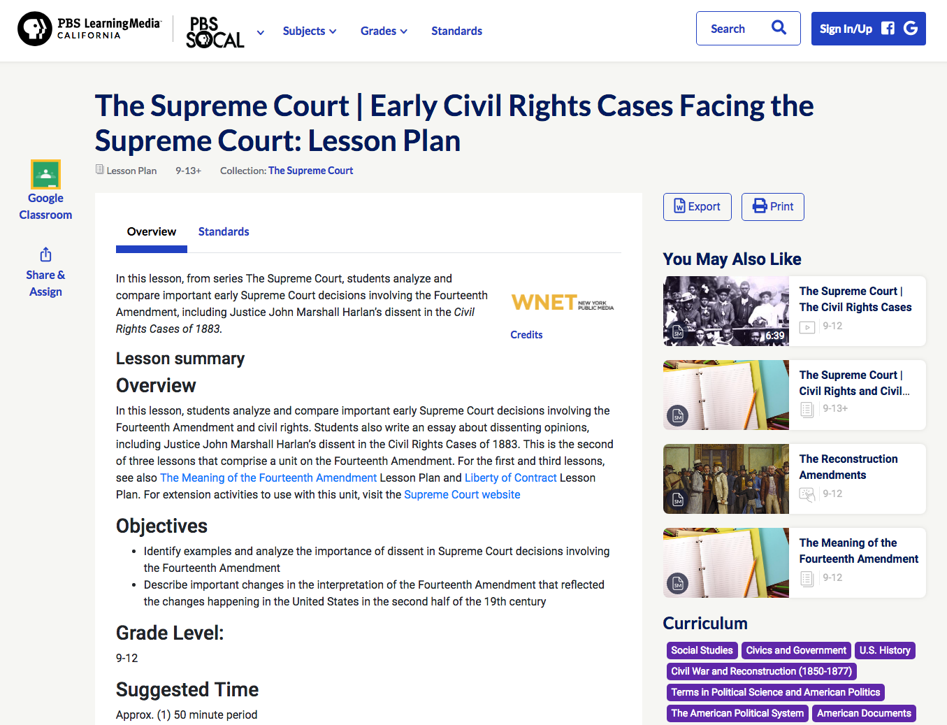 The Supreme Court: Early Civil Rights Cases Facing the Supreme Court Lesson Plan
