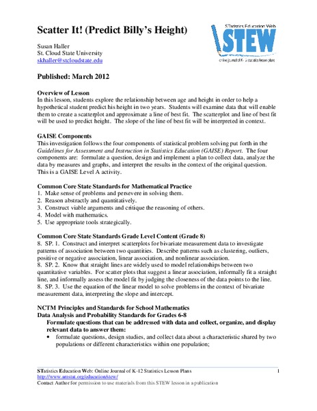 Scatter It! (Predict Billy’s Height) Lesson Plan